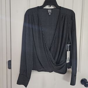 Worthington Black and White Dotted Drape Blouse Size PXXL